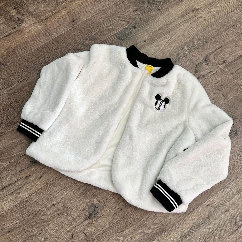 Disney Mickey Mouse 90th Anniversary Faux Fur White Bomber Jacket XL - Picture 5 of 9